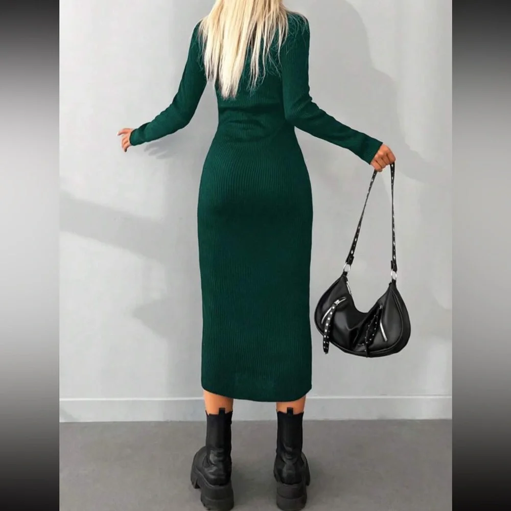 Luxe black high neck sweater bodycon dress - Picture 8 of 16